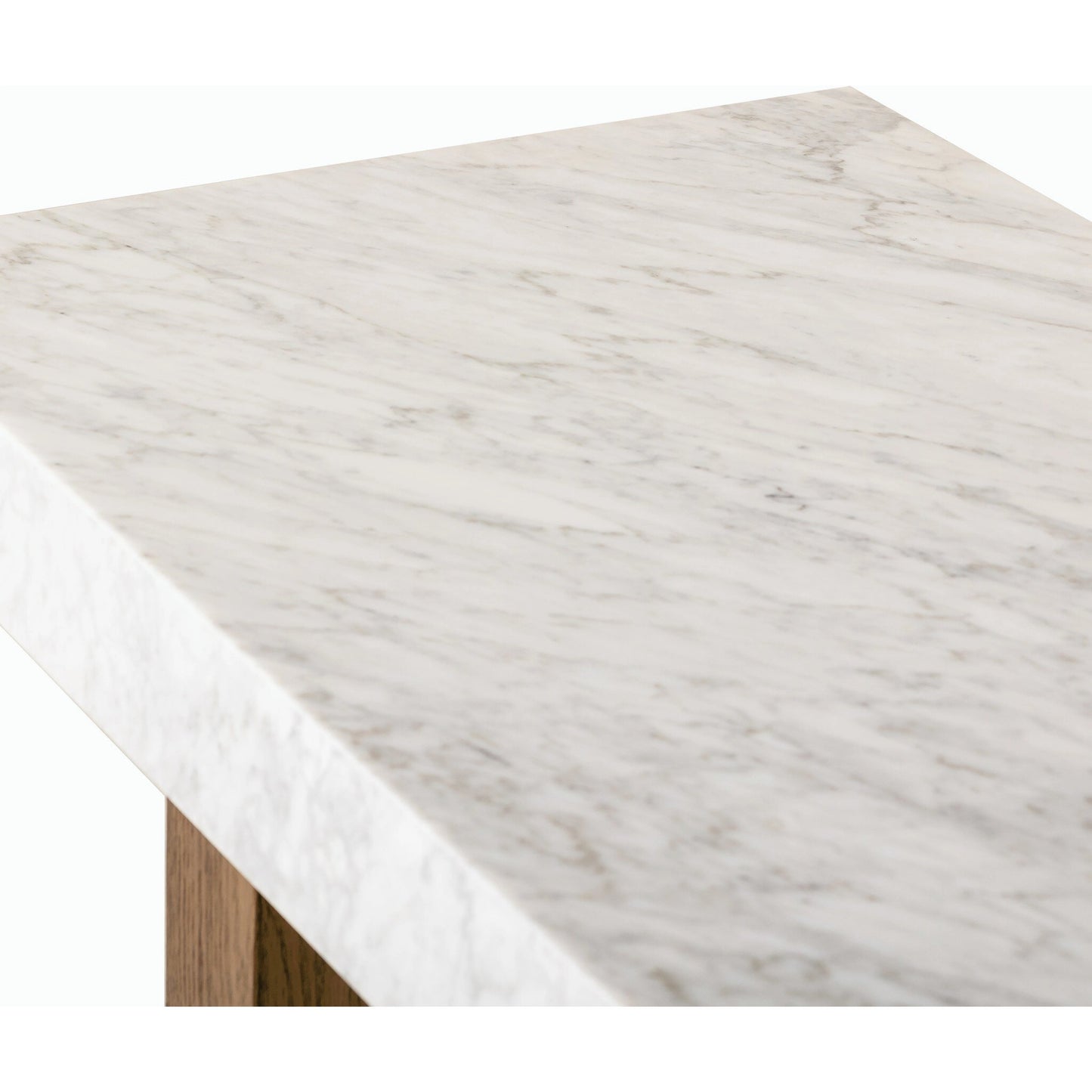 007 SI-2158364 | Closeup | Olympia Console Table by Four Hands in white carrara marble, smoked oak veneer and white carrara marble. Made from carrara solid, thick oak veneer, poplar plywood in a modern style.