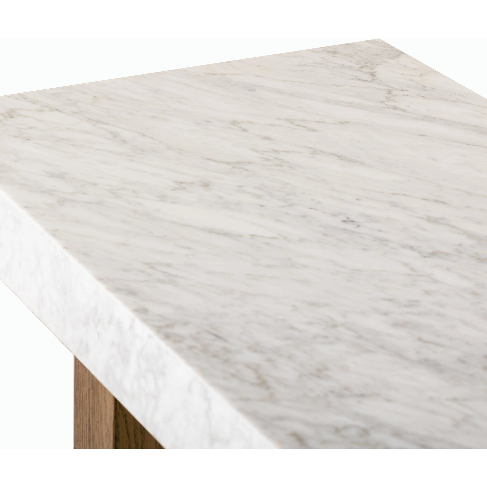 Olympia Console Table by Four Hands in white carrara marble, smoked oak veneer and white carrara marble. Made from carrara solid, thick oak veneer, poplar plywood in a modern style.
