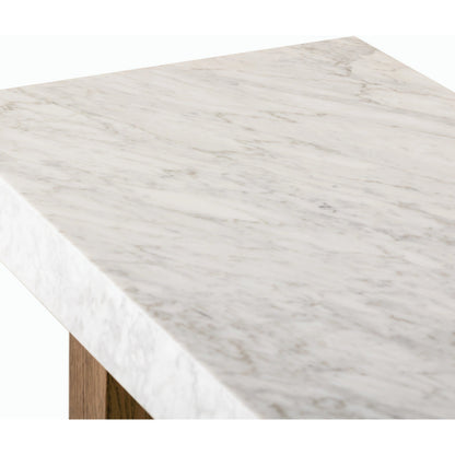 Olympia Console Table by Four Hands in white carrara marble, smoked oak veneer and white carrara marble. Made from carrara solid, thick oak veneer, poplar plywood in a modern style.