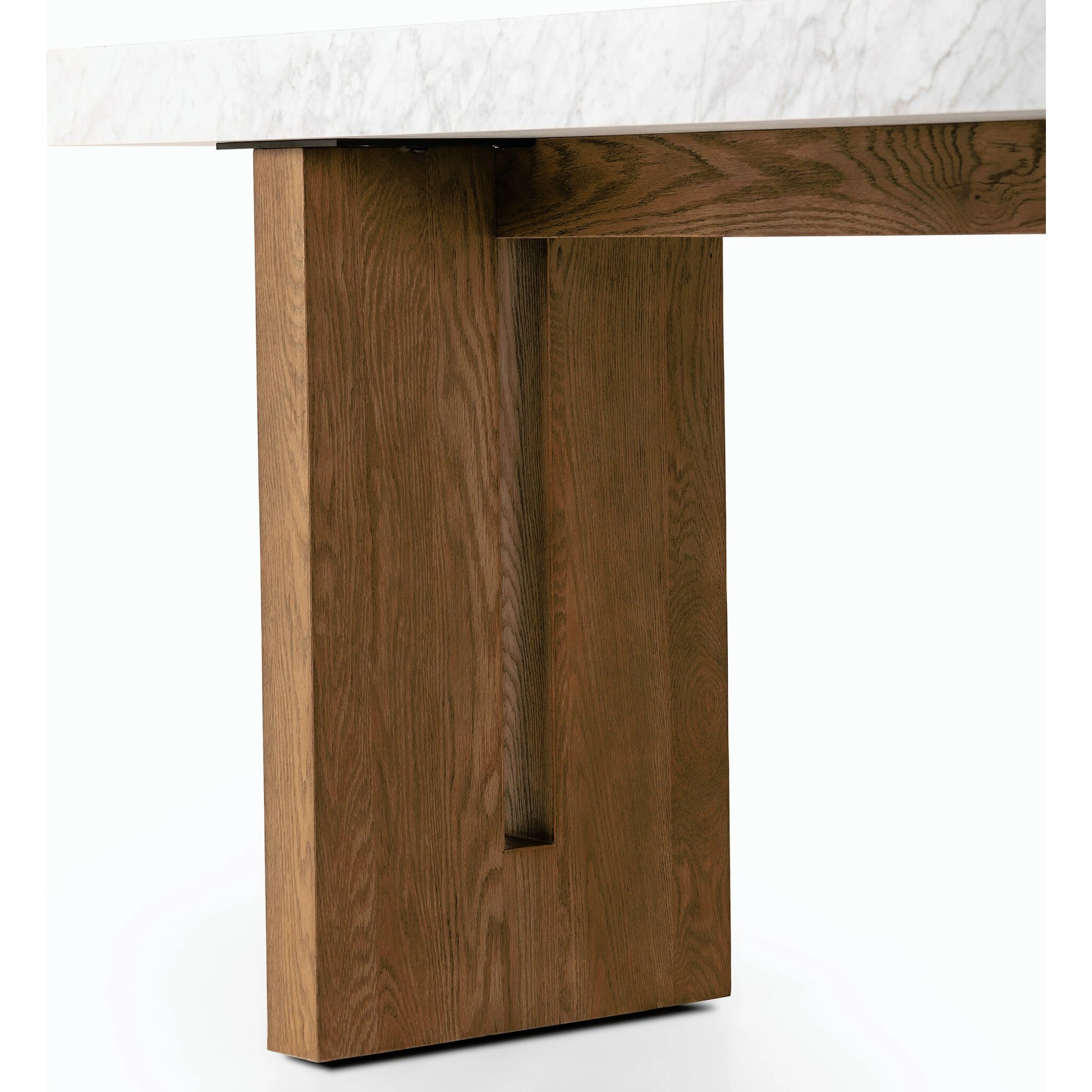 Olympia Console Table by Four Hands in white carrara marble, smoked oak veneer and white carrara marble. Made from carrara solid, thick oak veneer, poplar plywood in a modern style.