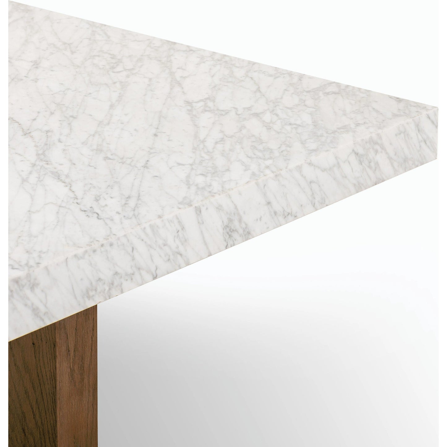 005 SI-2158060 | Closeup | Bellamy Rectangular Coffee Table by Four Hands in white carrara marble, smoked oak veneer and white carrara marble. Made from carrara solid, thick oak veneer, poplar plywood in a modern style.