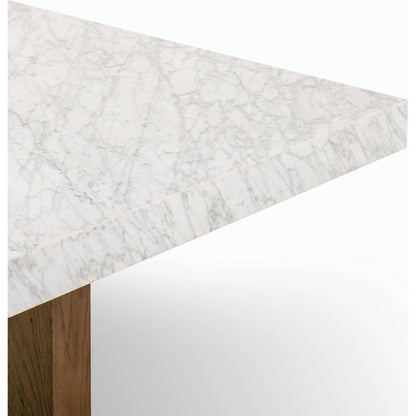 Bellamy Rectangular Coffee Table by Four Hands in white carrara marble, smoked oak veneer and white carrara marble. Made from carrara solid, thick oak veneer, poplar plywood in a modern style.