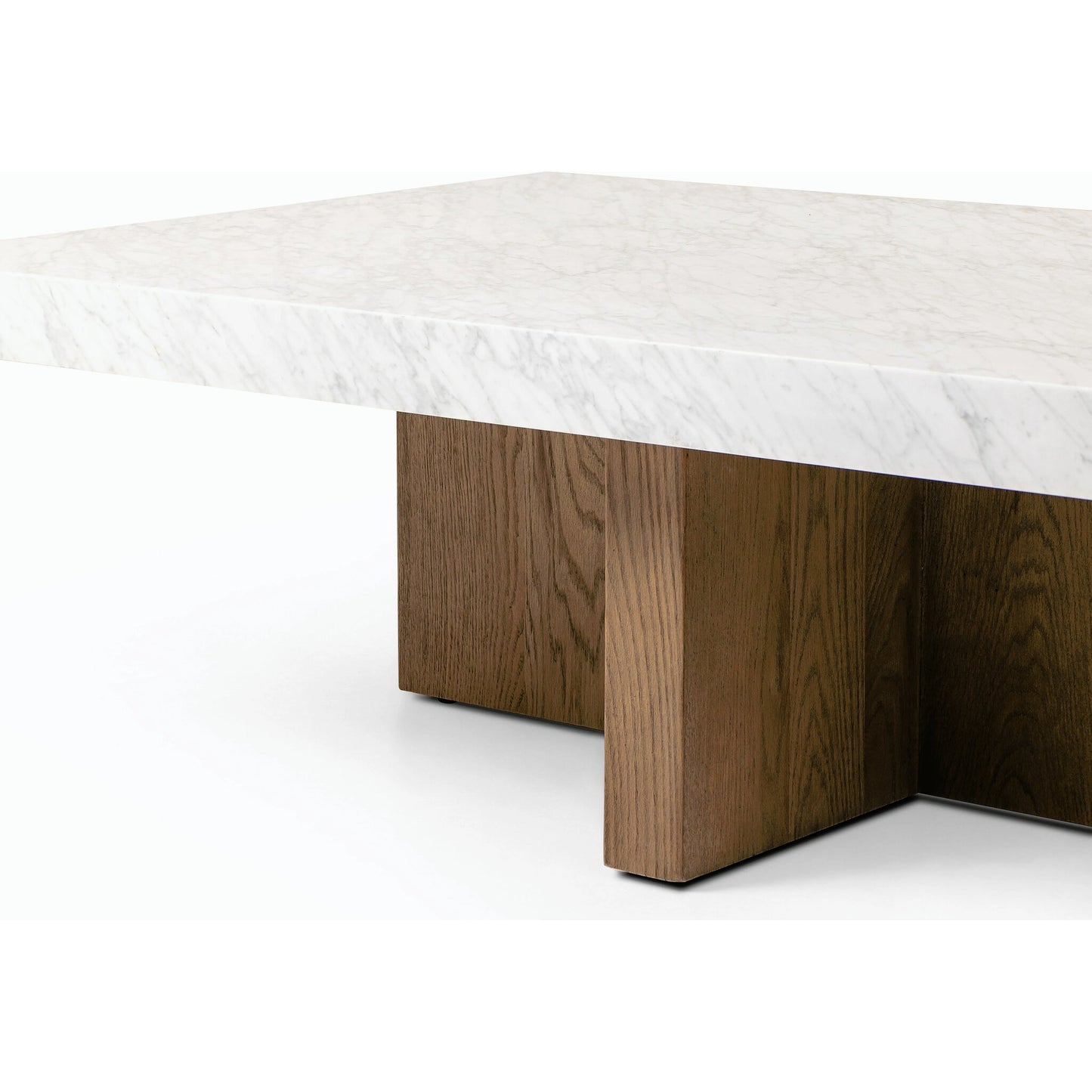 006 SI-2158060 | Closeup | Bellamy Rectangular Coffee Table by Four Hands in white carrara marble, smoked oak veneer and white carrara marble. Made from carrara solid, thick oak veneer, poplar plywood in a modern style.