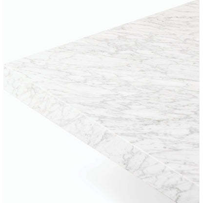 Bellamy Square Coffee Table by Four Hands in white carrara marble, smoked oak veneer and white carrara marble. Made from carrara solid, thick oak veneer, poplar plywood in a modern style.