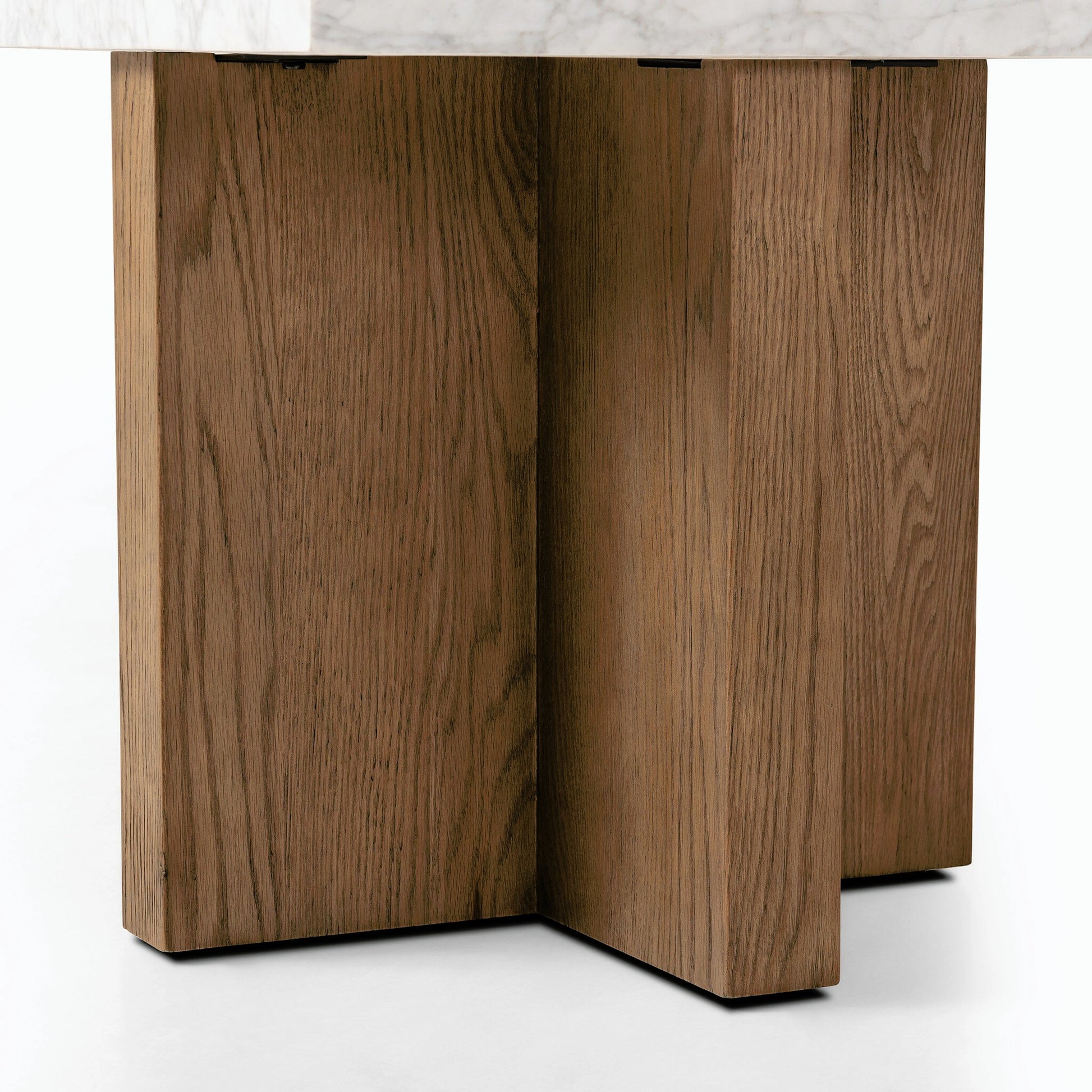 Bellamy End Table by Four Hands in white carrara marble, smoked oak veneer and white carrara marble. Made from carrara solid, thick oak veneer, poplar plywood in a modern style.