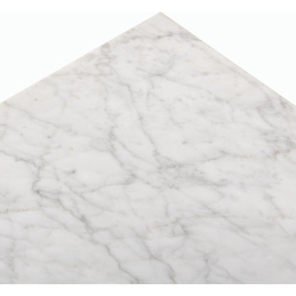 Bellamy End Table by Four Hands in white carrara marble, smoked oak veneer and white carrara marble. Made from carrara solid, thick oak veneer, poplar plywood in a modern style.