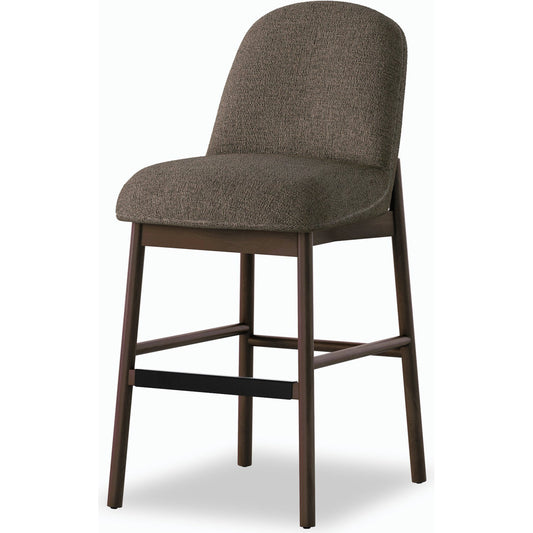 Sora Armless Bar + Counter Stool by Four Hands in gibson mink, mocha ash, black iron and gibson mink. Made from 97% polyester, 3% acrylic, solid ash, iron in a modern style.