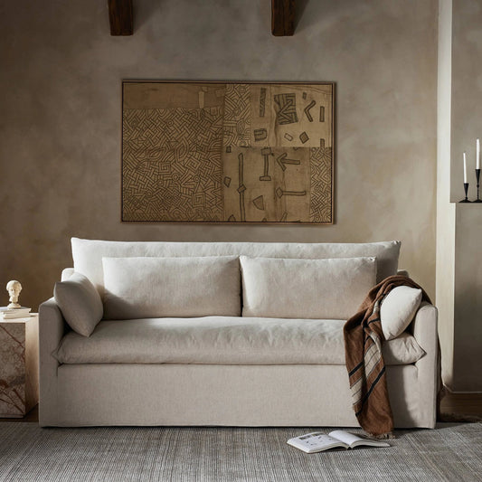 Zadie Sofa by Four Hands in newcastle natural. Made from 62% cotton, 20% flax, linen, 18% viscose (rayon), poplar plywood, 100% polyester in a modern style.