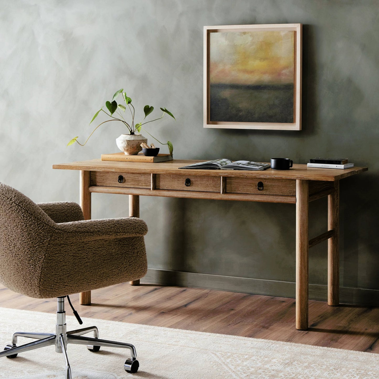024 SI-2137335 | Lifestyle | Griffith Desk by Four Hands in whitewash. Made from unique in a modern style.