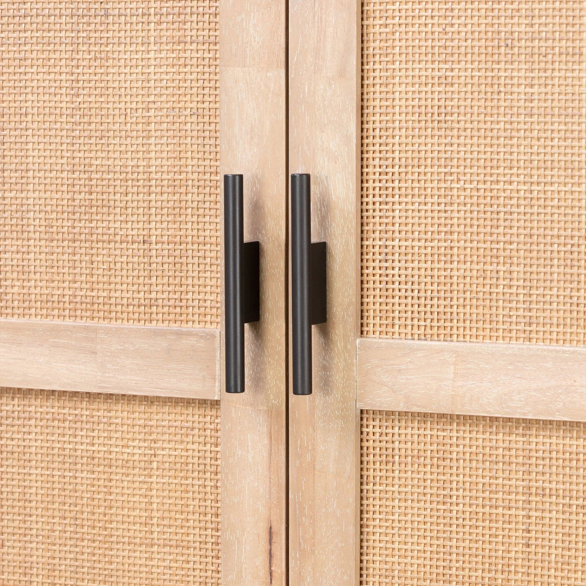 Dulane Bar Cabinet by Four Hands in light natural parawood veneer. Made from parawood veneer, cane, engineered hardwood in a transitional style.