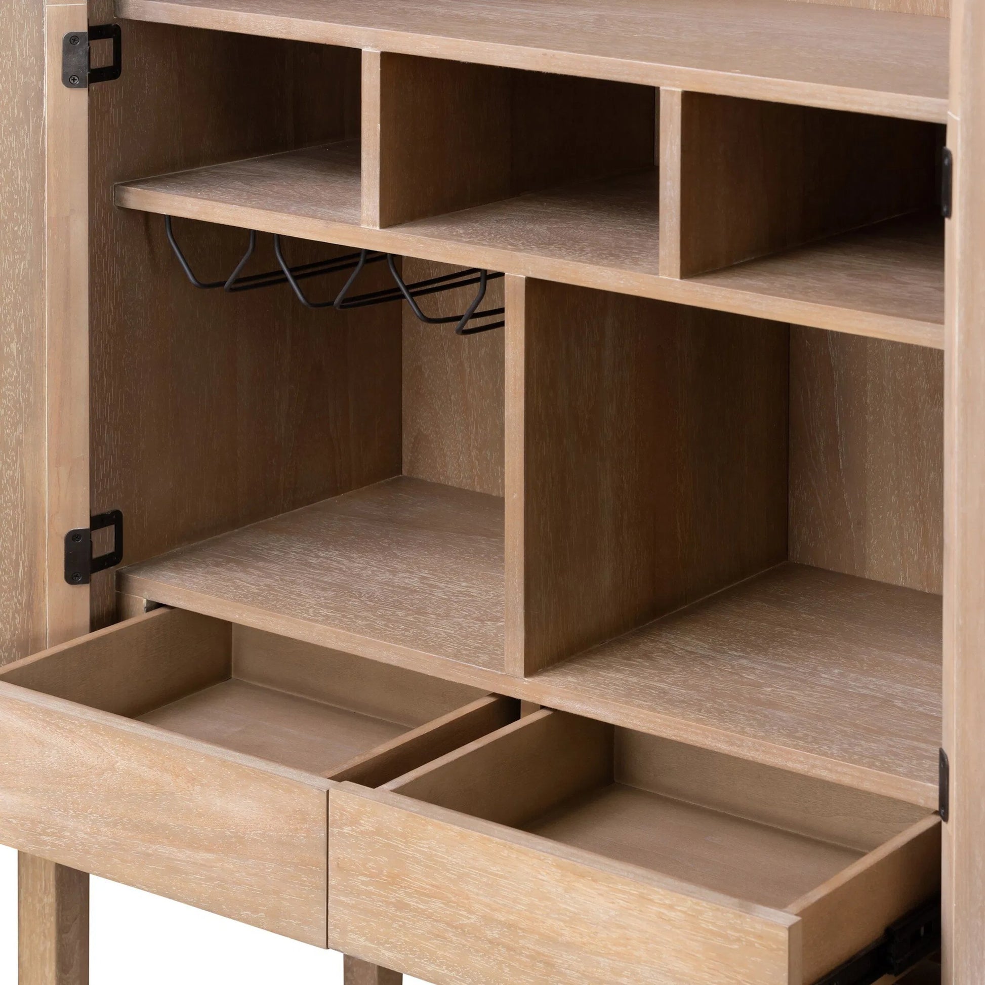 Dulane Bar Cabinet by Four Hands in light natural parawood veneer. Made from parawood veneer, cane, engineered hardwood in a transitional style.