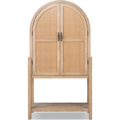 Dulane Bar Cabinet by Four Hands in light natural parawood veneer. Made from parawood veneer, cane, engineered hardwood in a transitional style.
