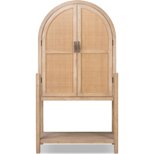 Dulane Bar Cabinet by Four Hands in light natural parawood veneer. Made from parawood veneer, cane, engineered hardwood in a unique style.