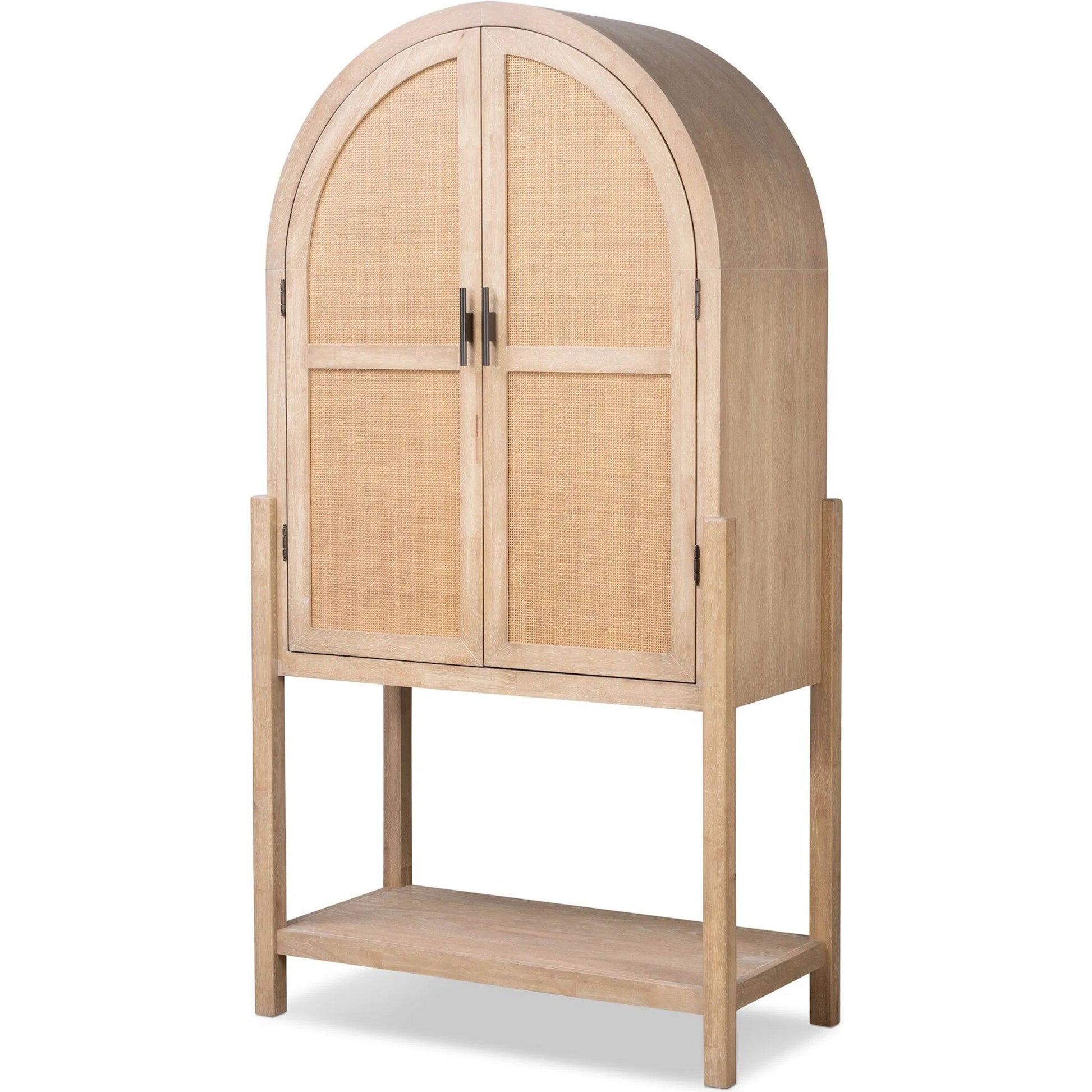 Dulane Bar Cabinet by Four Hands in light natural parawood veneer. Made from parawood veneer, cane, engineered hardwood in a transitional style.