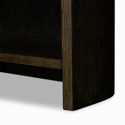 Lockhart Bookcase by Four Hands in rubbed black oak solid, rubbed black veneer and rubbed black oak solid. Made from solid oak, oak veneer in a modern style.