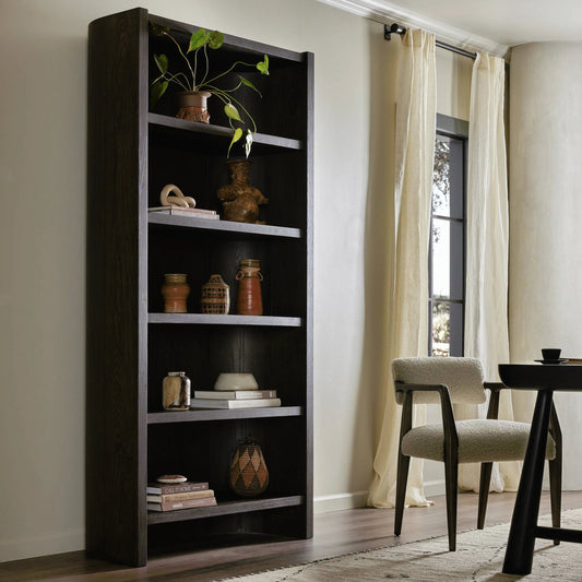 Lockhart Bookcase by Four Hands in rubbed black oak solid, rubbed black veneer and rubbed black oak solid. Made from solid oak, oak veneer in a modern style.