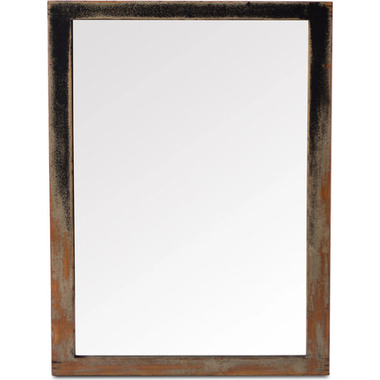 Hitchens Wall Mirror by Four Hands in worn black. Made from solid pine, security hardware, mirror in a modern style.