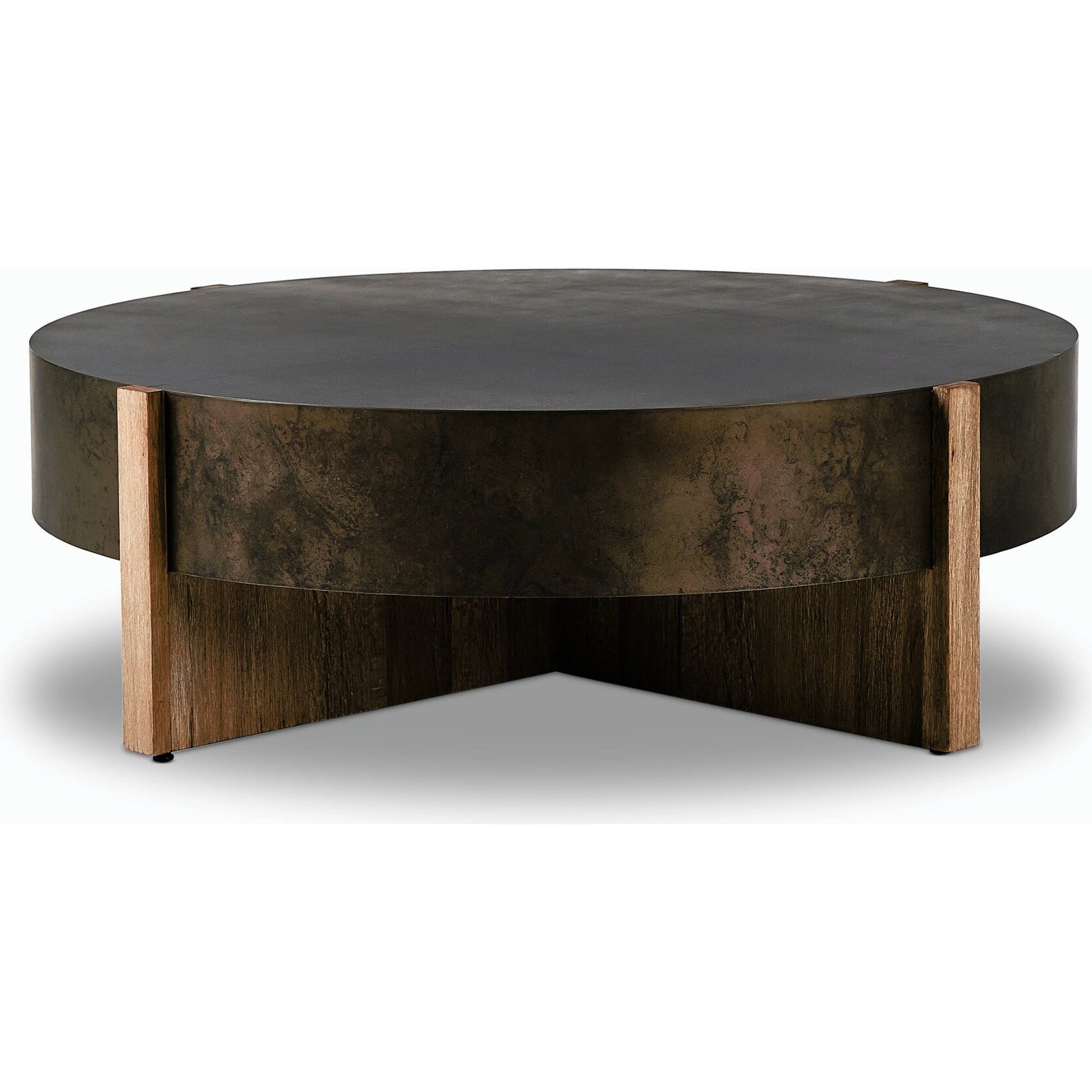 Bingham Large Coffee Table by Four Hands in distressed iron, rustic oak. Made from iron, thick oak veneer, engineered hardwood in a modern style.