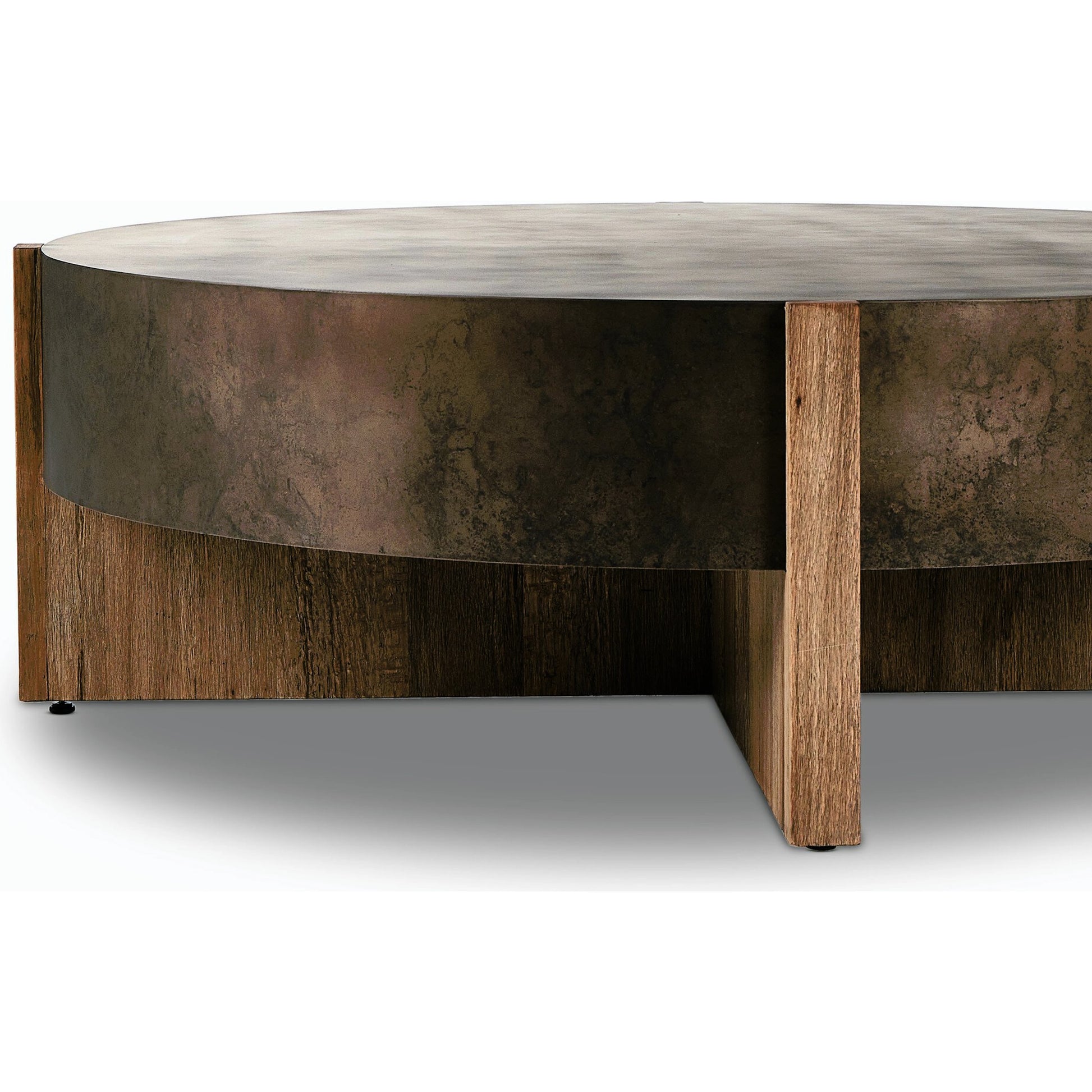 Bingham Large Coffee Table by Four Hands in distressed iron, rustic oak. Made from iron, thick oak veneer, engineered hardwood in a modern style.