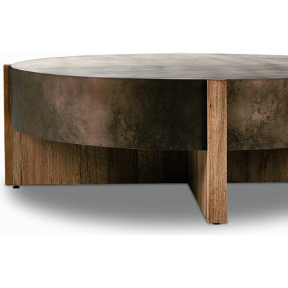 Bingham Large Coffee Table by Four Hands in distressed iron, rustic oak. Made from iron, thick oak veneer, engineered hardwood in a modern style.