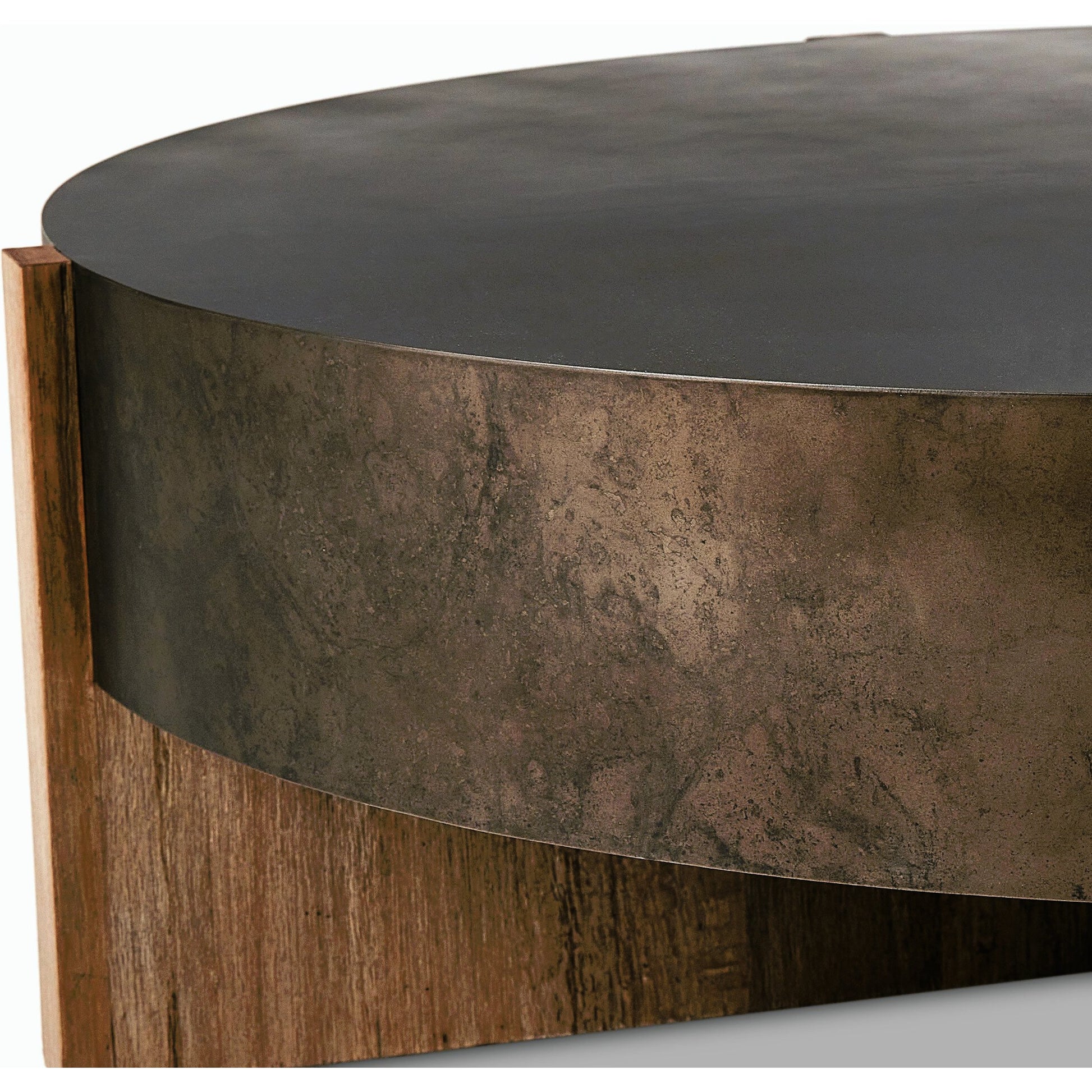 Bingham Large Coffee Table by Four Hands in distressed iron, rustic oak. Made from iron, thick oak veneer, engineered hardwood in a modern style.