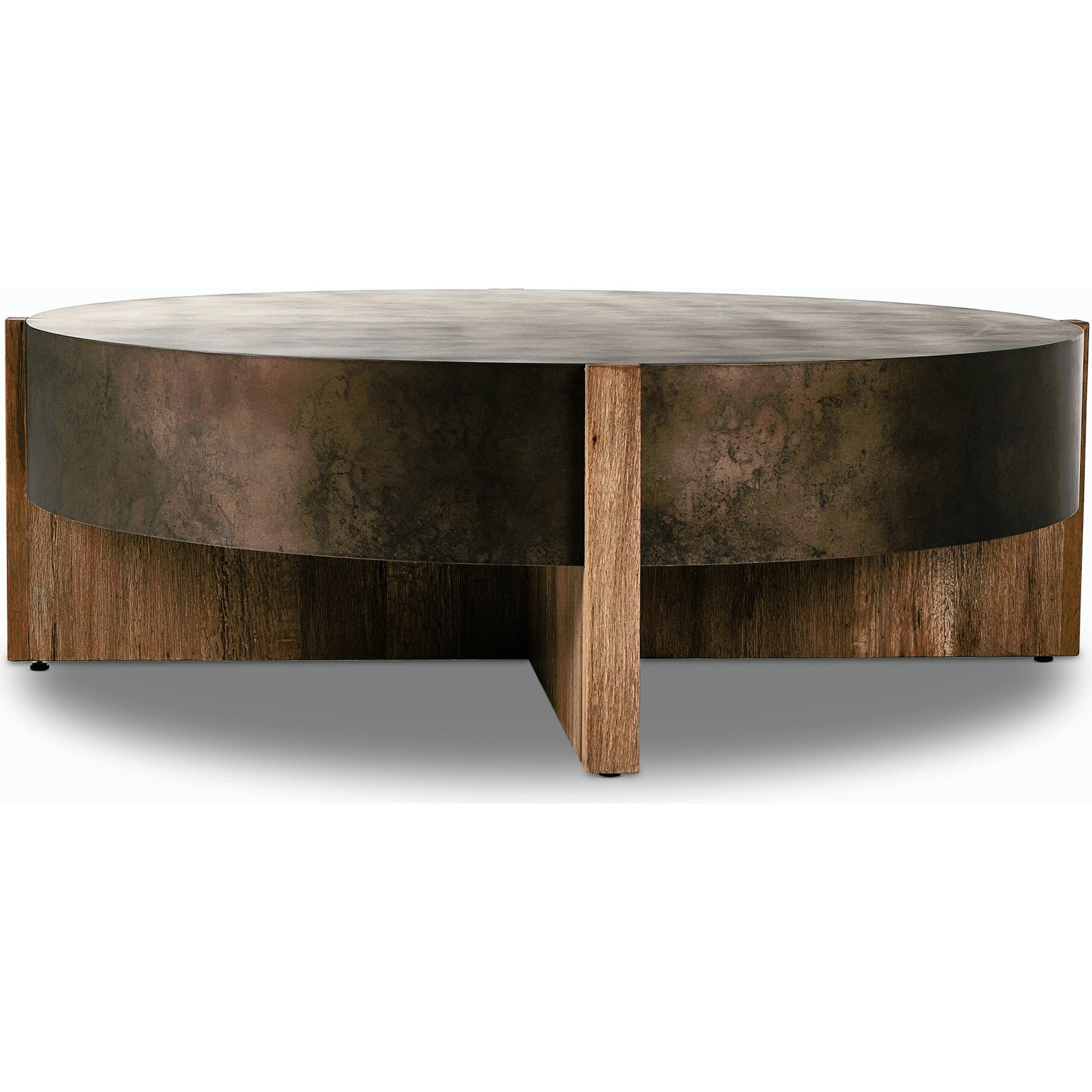 Bingham Large Coffee Table by Four Hands in distressed iron, rustic oak. Made from iron, thick oak veneer, engineered hardwood in a modern style.