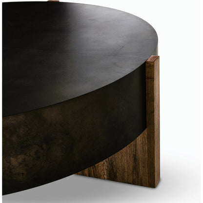 Bingham Large Coffee Table by Four Hands in distressed iron, rustic oak. Made from iron, thick oak veneer, engineered hardwood in a modern style.