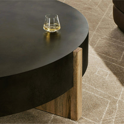 Bingham Large Coffee Table by Four Hands in distressed iron, rustic oak. Made from iron, thick oak veneer, engineered hardwood in a modern style.