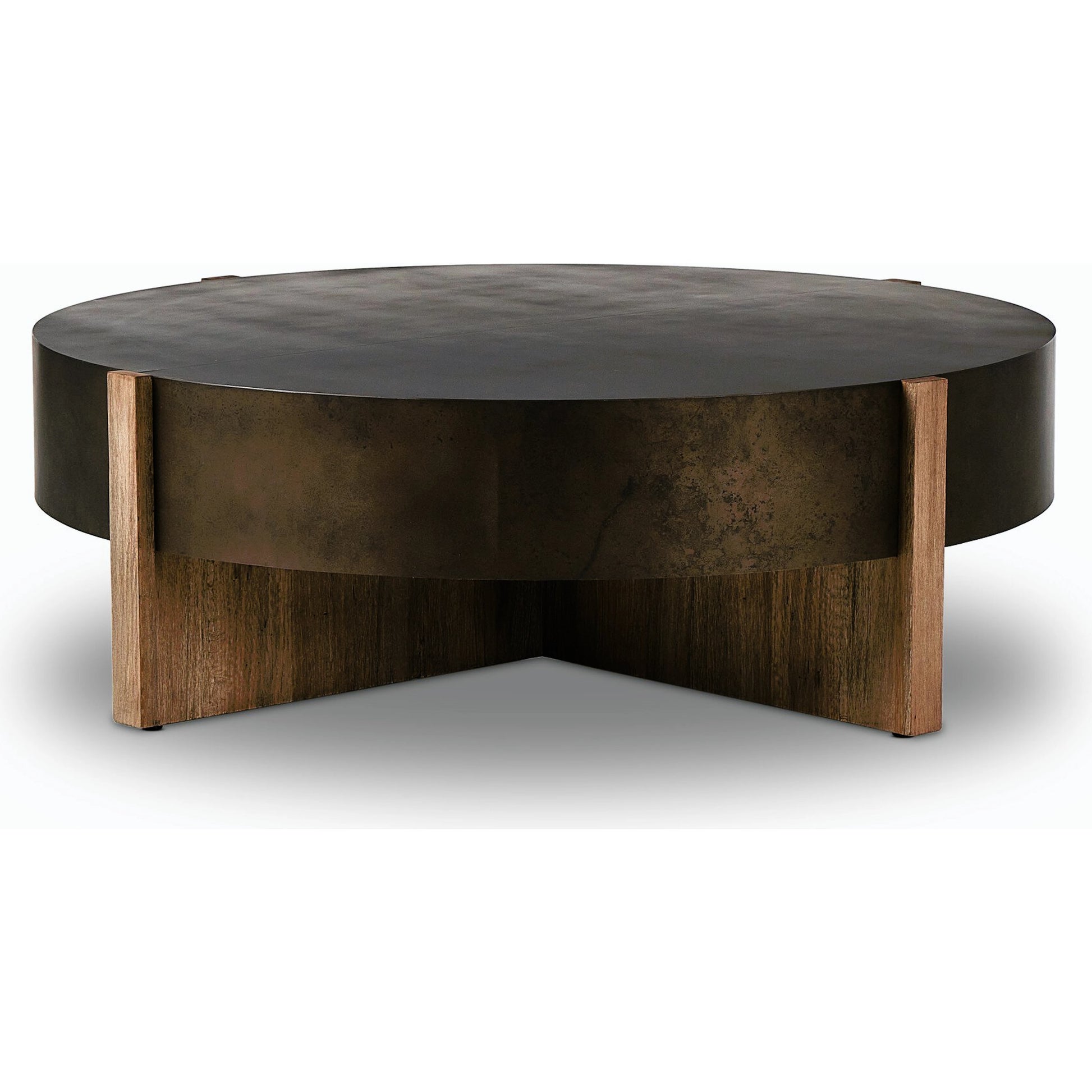 Bingham Large Coffee Table by Four Hands in distressed iron, rustic oak. Made from iron, thick oak veneer, engineered hardwood in a modern style.