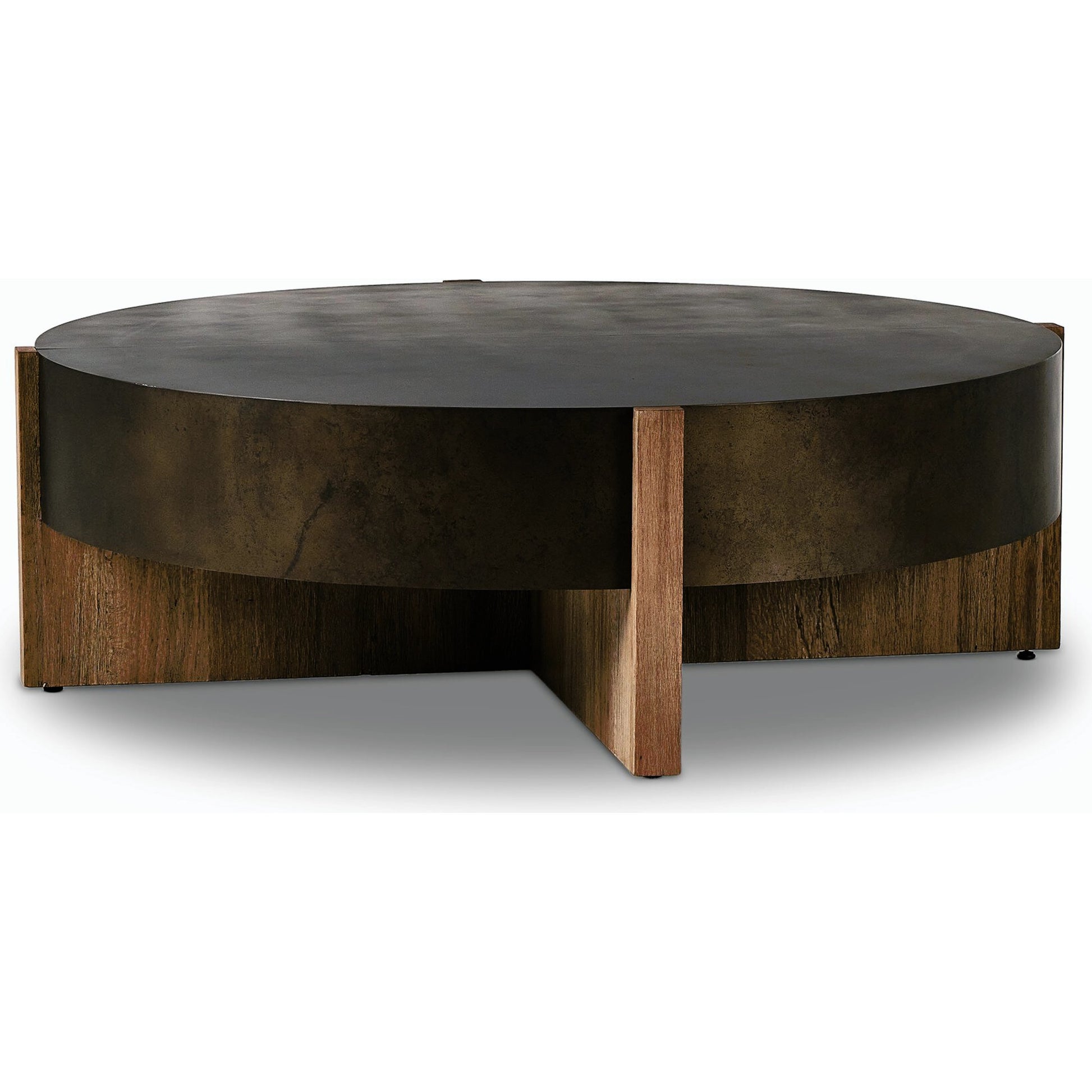 Bingham Large Coffee Table by Four Hands in distressed iron, rustic oak. Made from iron, thick oak veneer, engineered hardwood in a modern style.
