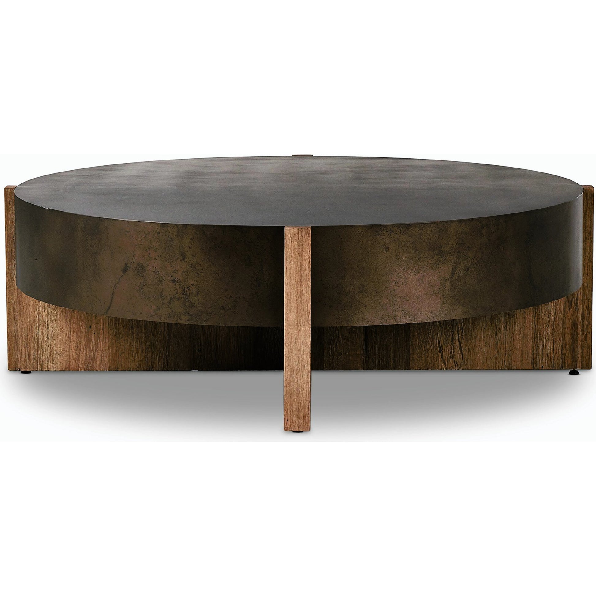 Bingham Large Coffee Table by Four Hands in distressed iron, rustic oak. Made from iron, thick oak veneer, engineered hardwood in a modern style.