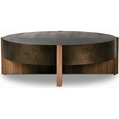 Bingham Large Coffee Table by Four Hands in distressed iron, rustic oak. Made from iron, thick oak veneer, engineered hardwood in a modern style.