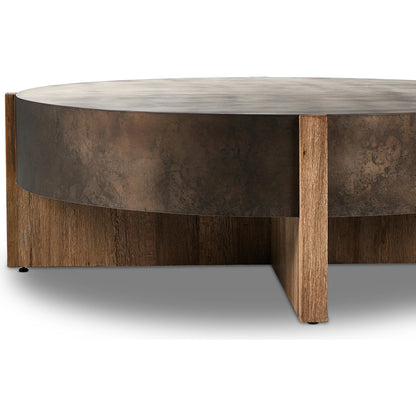 Bingham Large Coffee Table by Four Hands in distressed iron, rustic oak. Made from iron, thick oak veneer, engineered hardwood in a modern style.