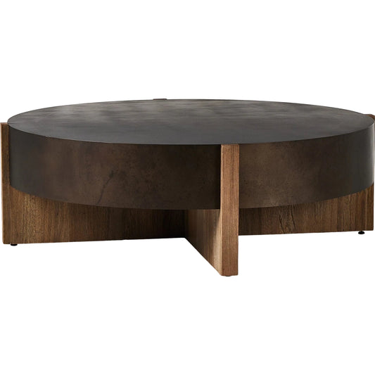 Bingham Large Coffee Table by Four Hands in distressed iron, rustic oak. Made from iron, thick oak veneer, engineered hardwood in a modern style.