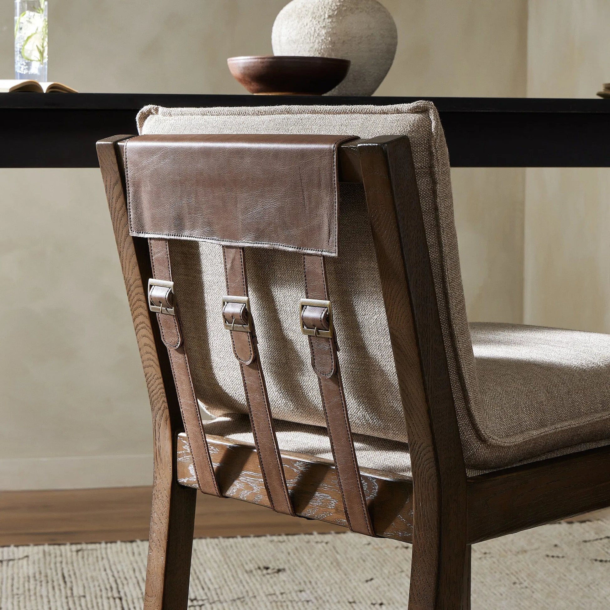 Wilmington Counter Stool by Four Hands in alcala fawn and almond nettlewood, sonoma coco. Made from 70% polyester, 20% viscose (rayon), 10% flax, linen, solid nettlewood, top grain leather in a modern style.