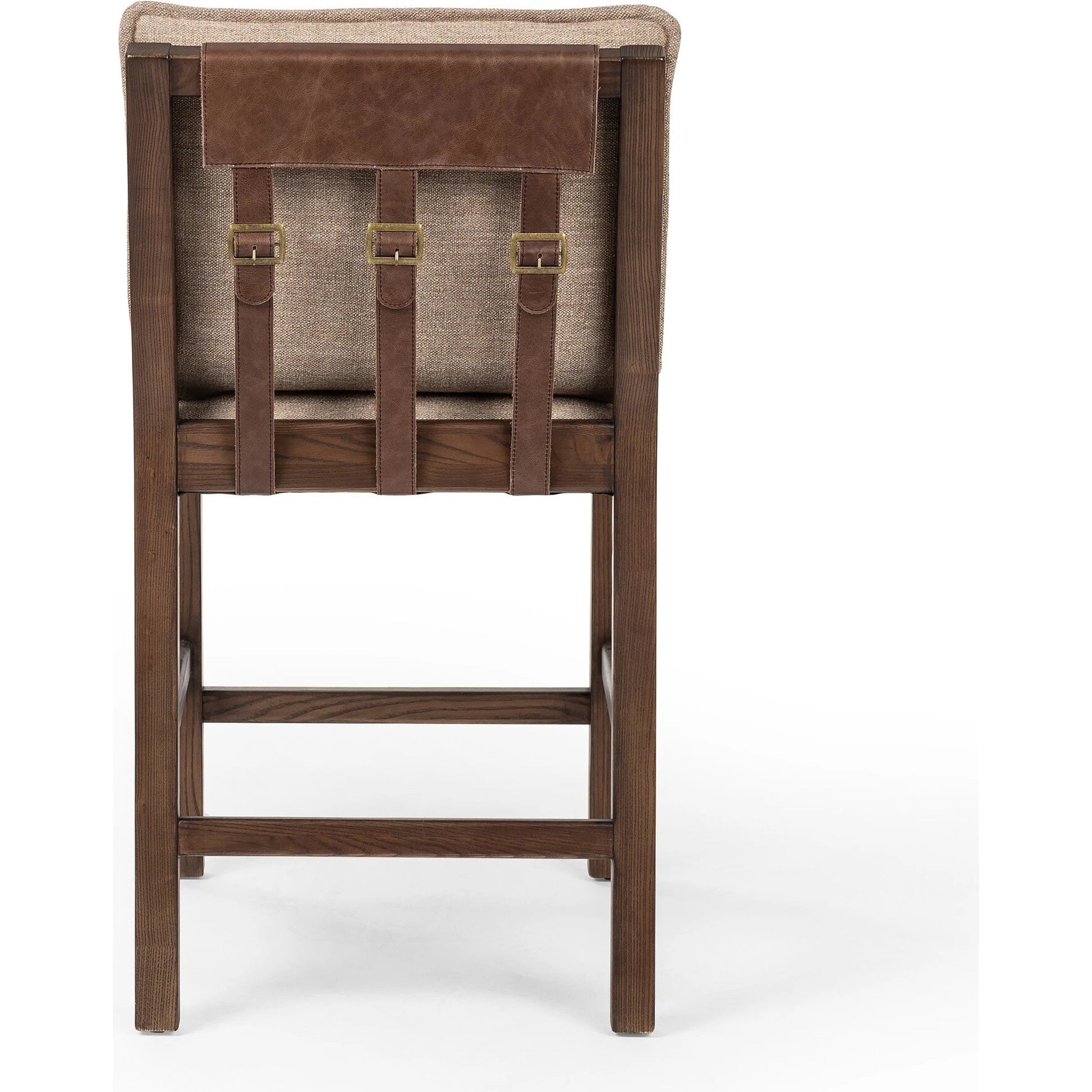 Wilmington Counter Stool by Four Hands in alcala fawn and almond nettlewood, sonoma coco. Made from 70% polyester, 20% viscose (rayon), 10% flax, linen, solid nettlewood, top grain leather in a modern style.