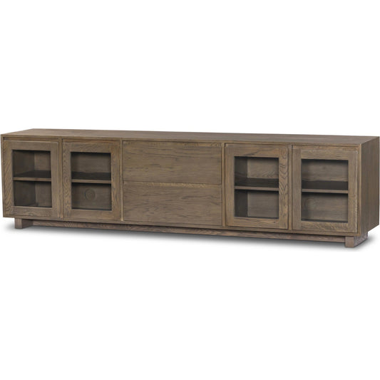 Toni Media Console by Four Hands in worn oak, worn oak veneer. Made from solid oak, oak veneer in a unique style.