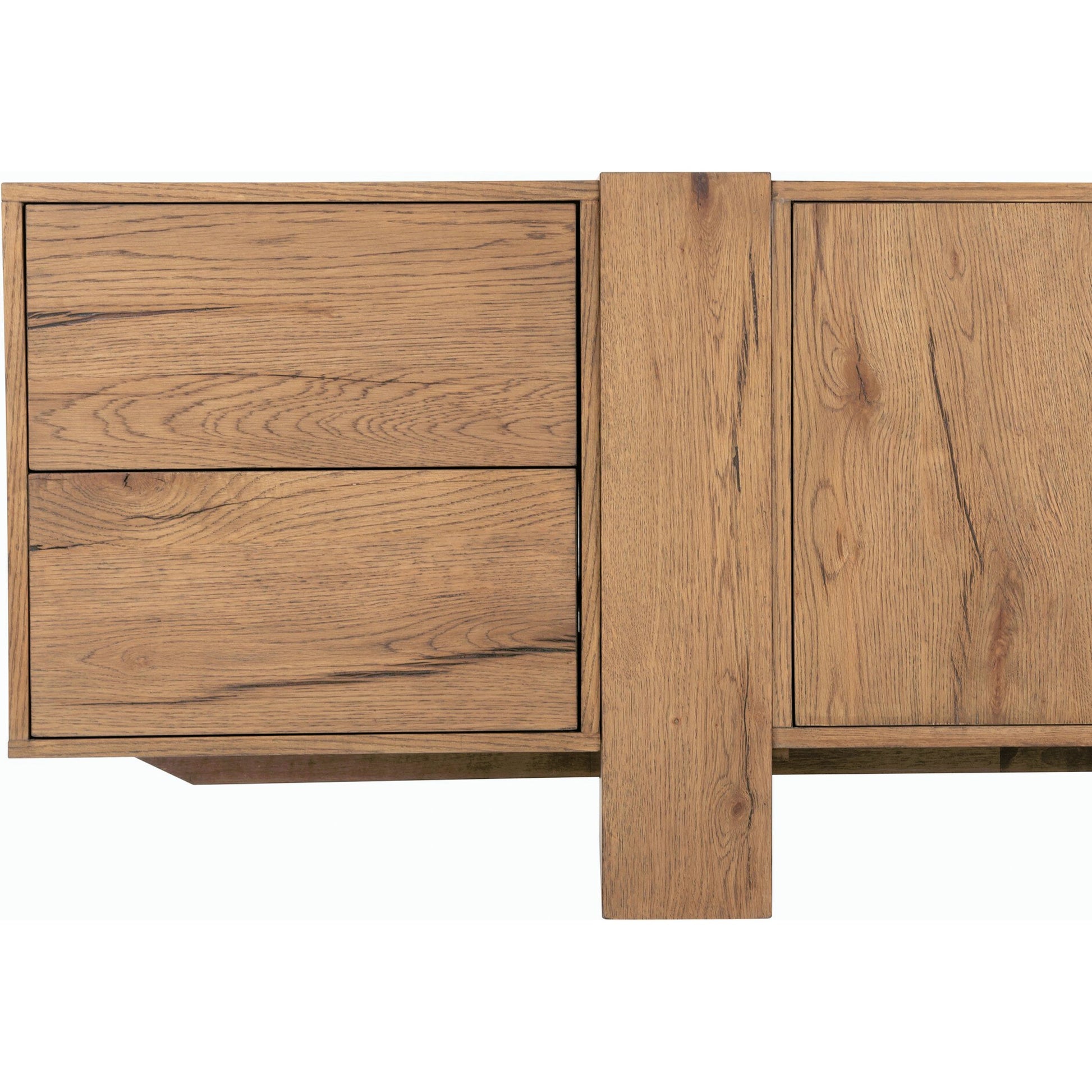 Fisher Media Console by Four Hands. Made from thick oak veneer in a modern style.