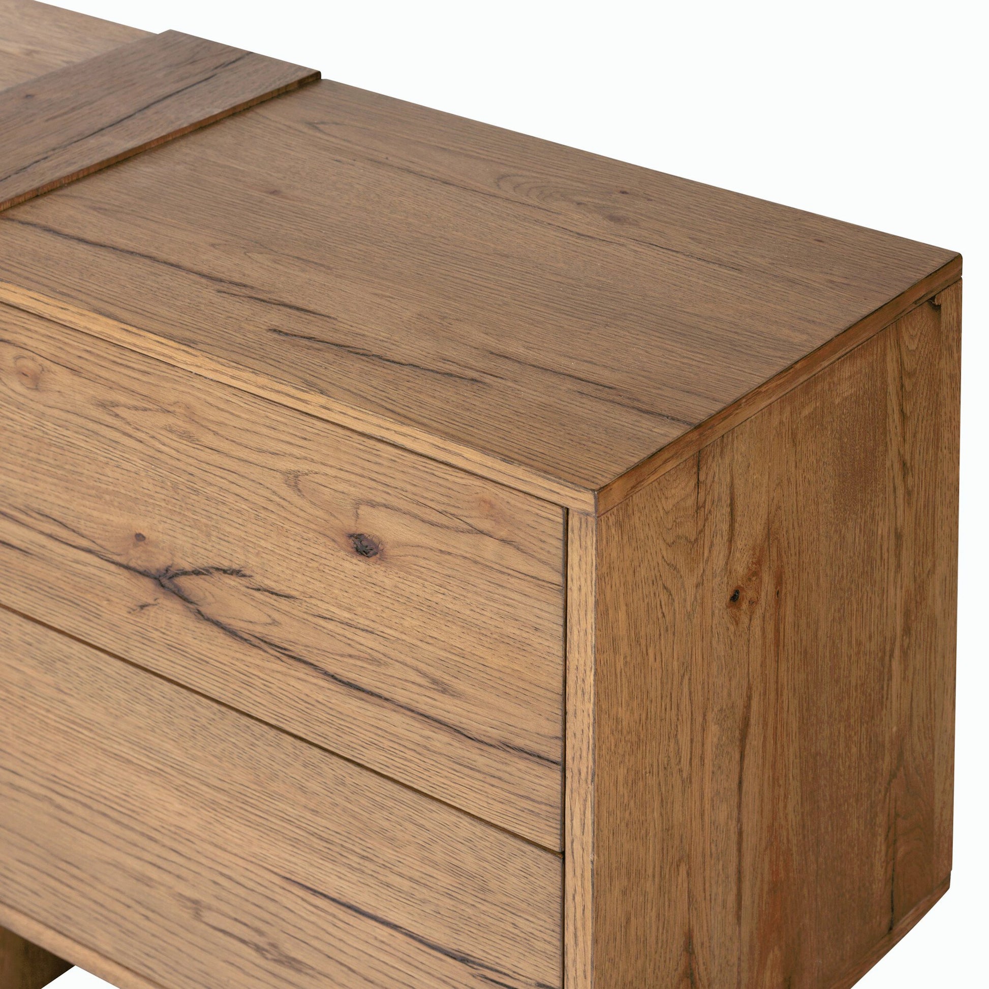 Fisher Media Console by Four Hands. Made from thick oak veneer in a modern style.