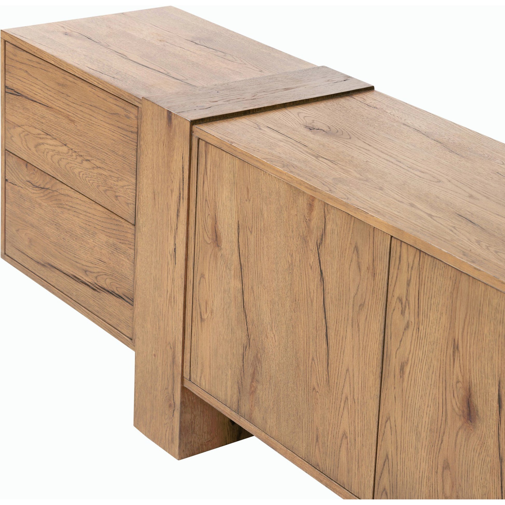 Fisher Media Console by Four Hands. Made from thick oak veneer in a modern style.