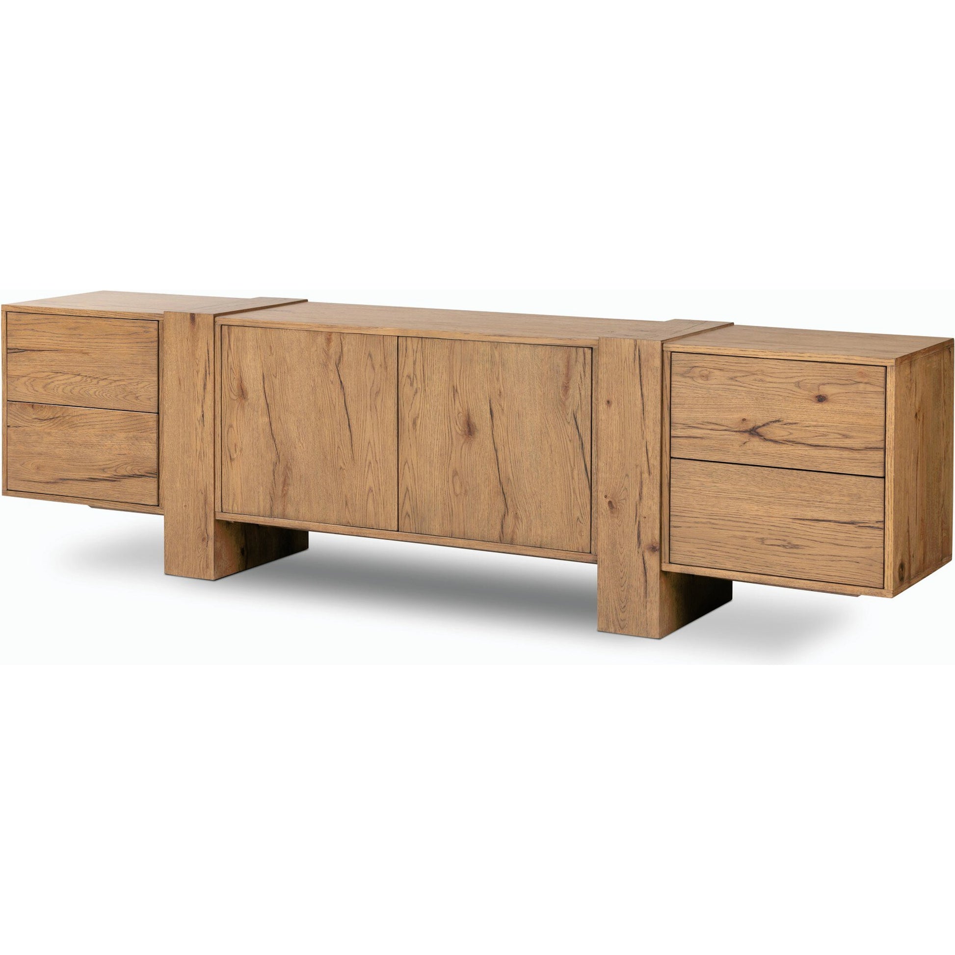 Fisher Media Console by Four Hands. Made from thick oak veneer in a modern style.
