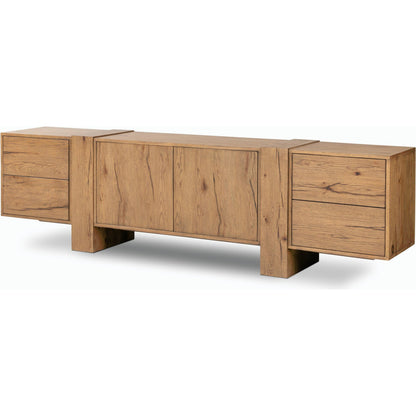 Fisher Media Console by Four Hands. Made from thick oak veneer in a modern style.