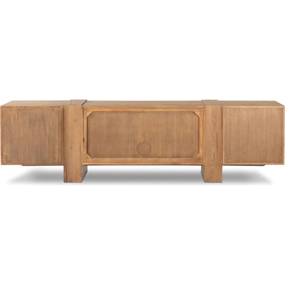 Fisher Media Console by Four Hands. Made from thick oak veneer in a modern style.