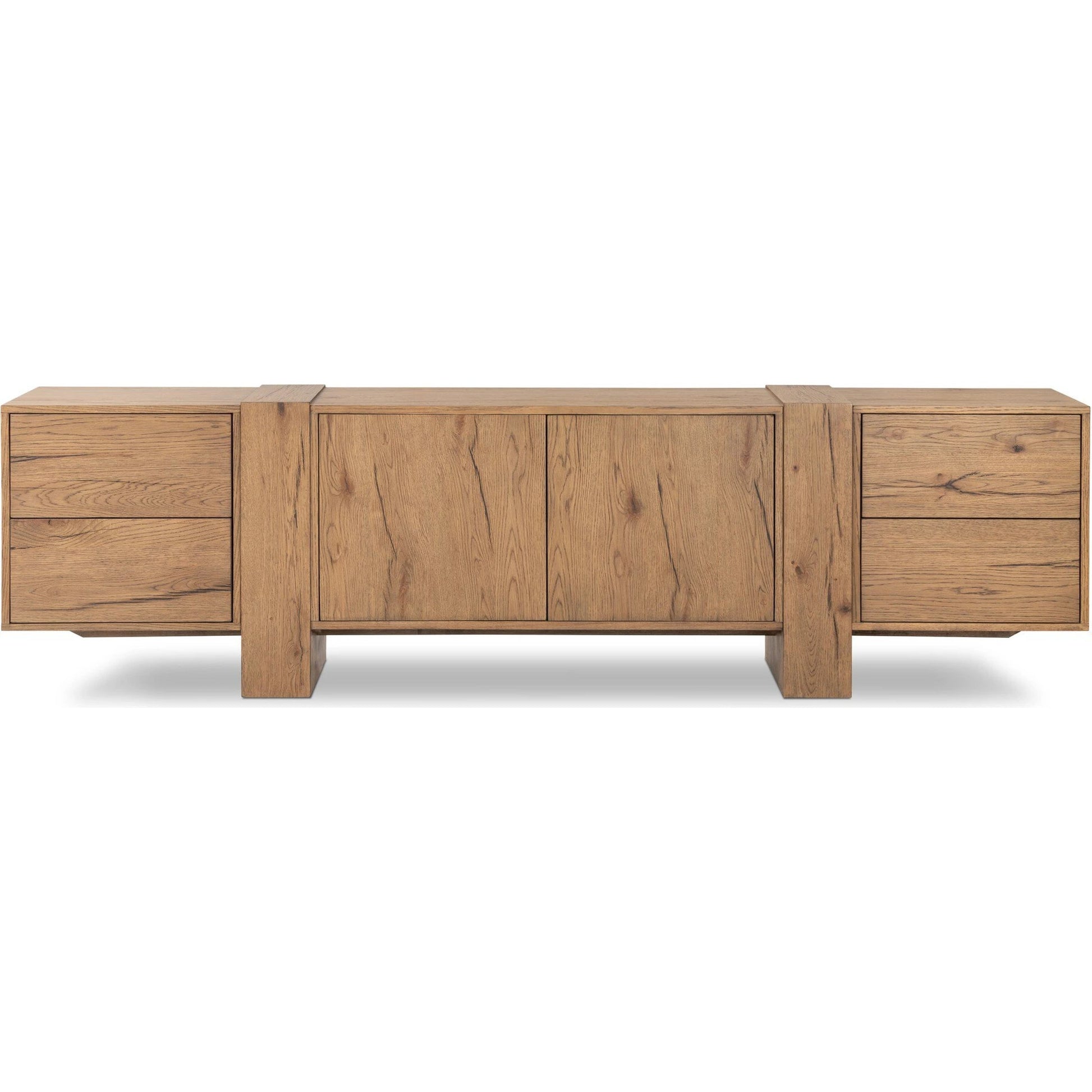 Fisher Media Console by Four Hands. Made from thick oak veneer in a modern style.