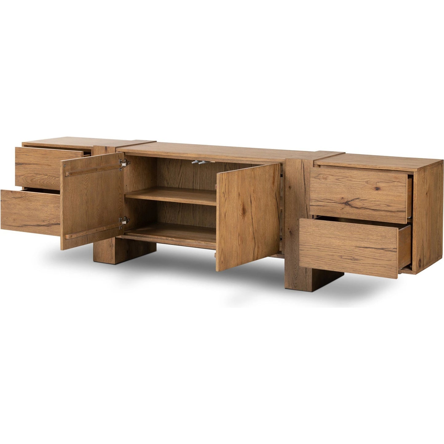 009 SI-2137323 | Closeup | Fisher Media Console by Four Hands. Made from thick oak veneer in a modern style.