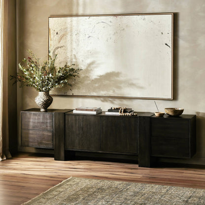 Fisher Media Console by Four Hands. Made from thick oak veneer in a modern style.