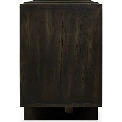 Fisher Media Console by Four Hands. Made from thick oak veneer in a modern style.