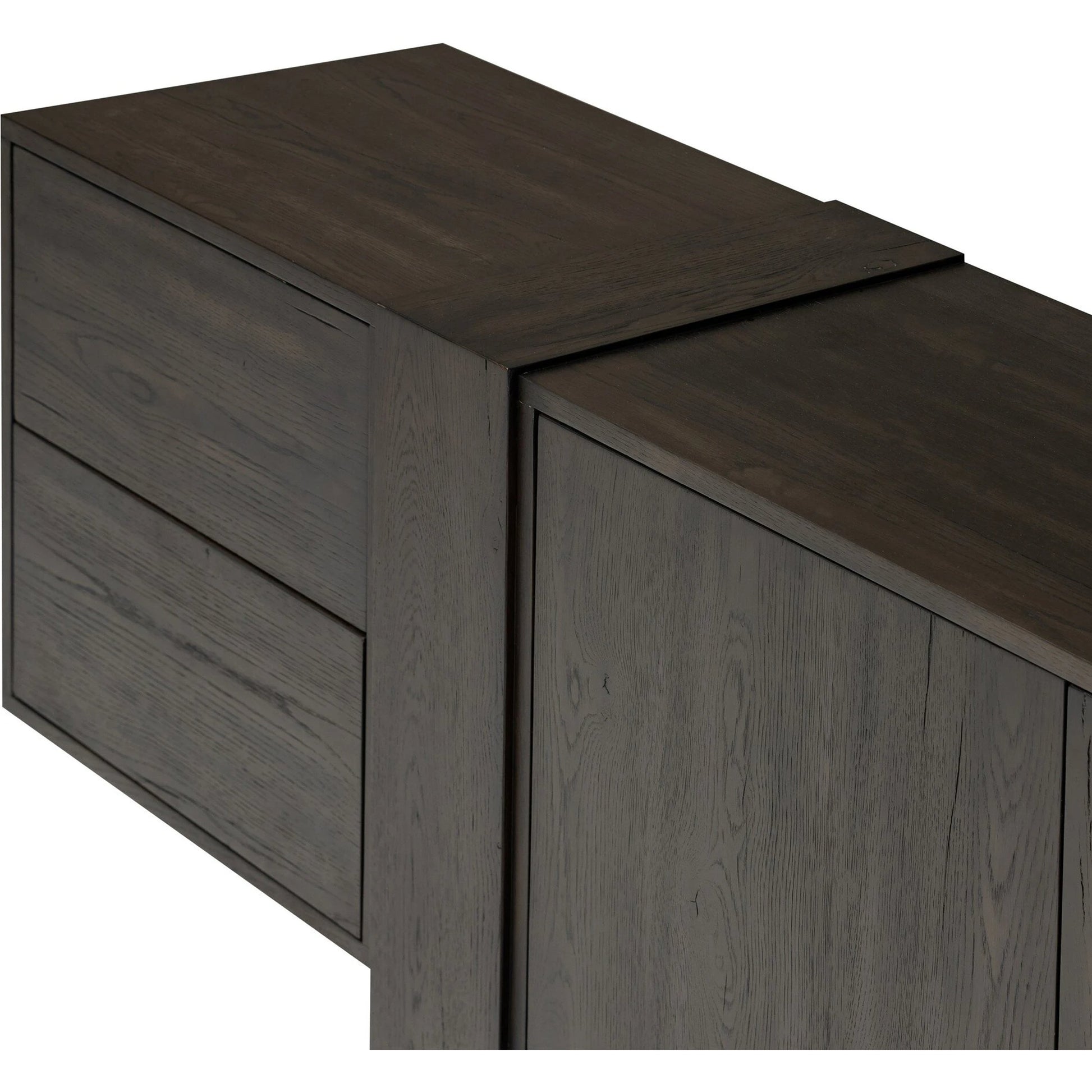 Fisher Media Console by Four Hands. Made from thick oak veneer in a modern style.