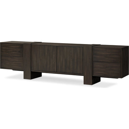 Fisher Media Console by Four Hands. Made from thick oak veneer in a modern style.