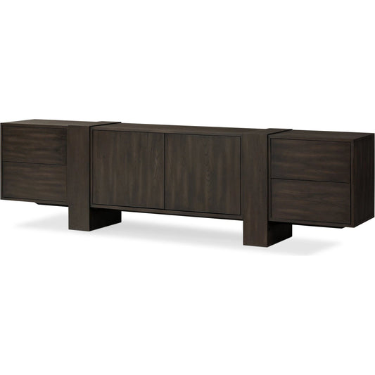 Fisher Media Console by Four Hands. Made from thick oak veneer in a modern style.